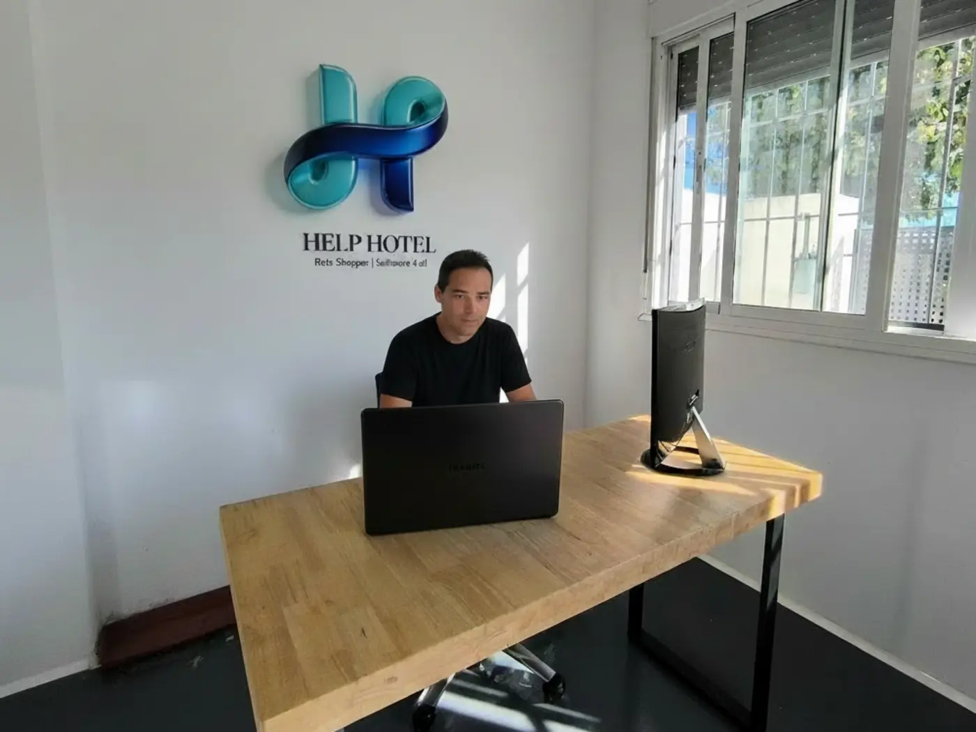 Francisco Pérez trabajando en la oficina de Help Hotel